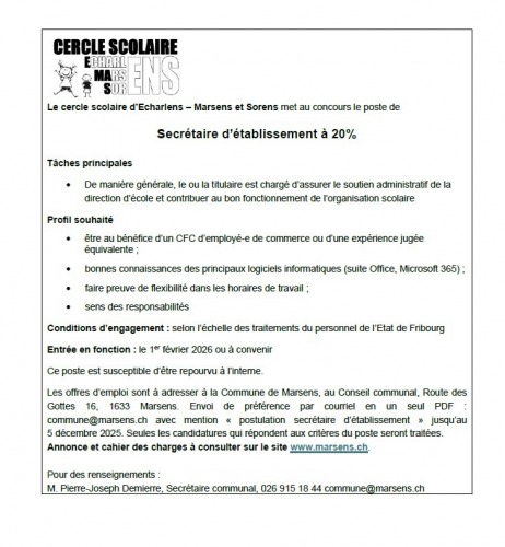 Image Mise au concours du poste de secrétaire d'établissement