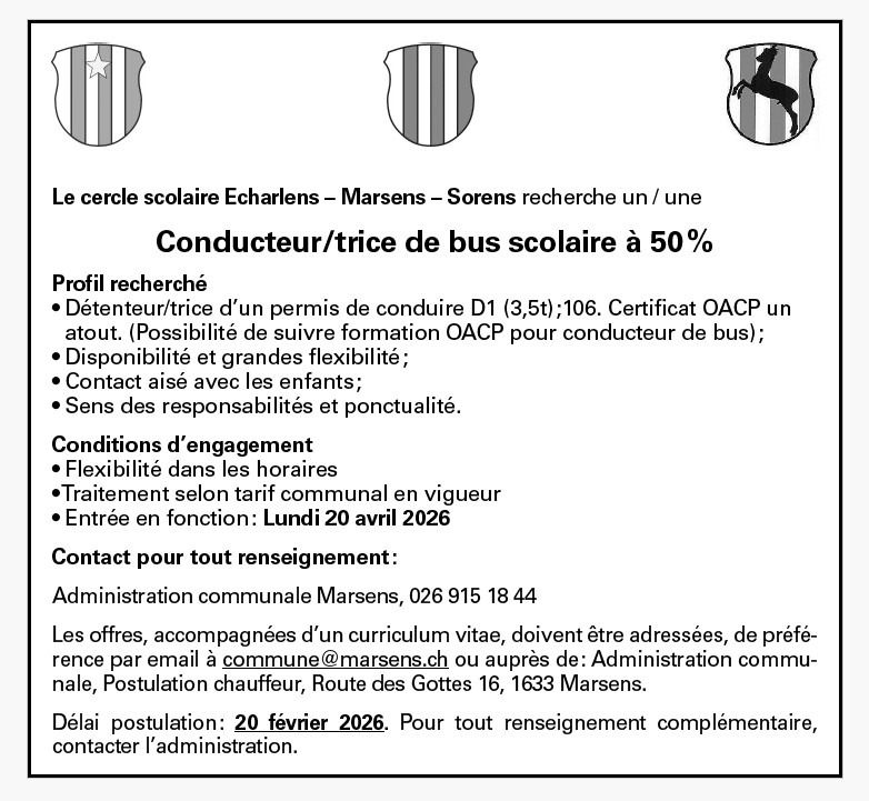 Image Mise au concours du poste de conducteur/trice de bus scolaire à 50%