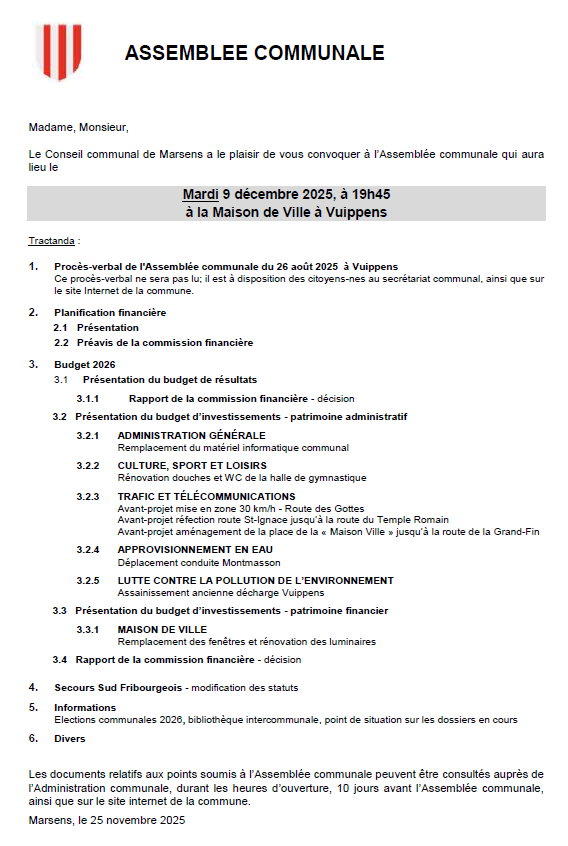 Image Assemblée communale | 9 décembre 2025