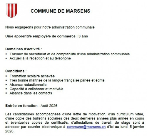Image Mise au concours apprenti(e) employé(e) de commerce CFC