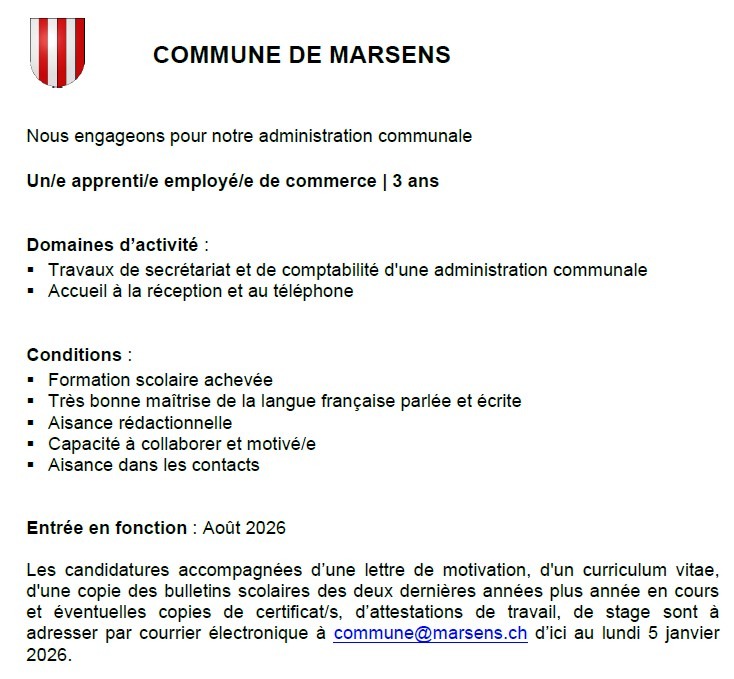 Image Mise au concours apprenti(e) employé(e) de commerce CFC